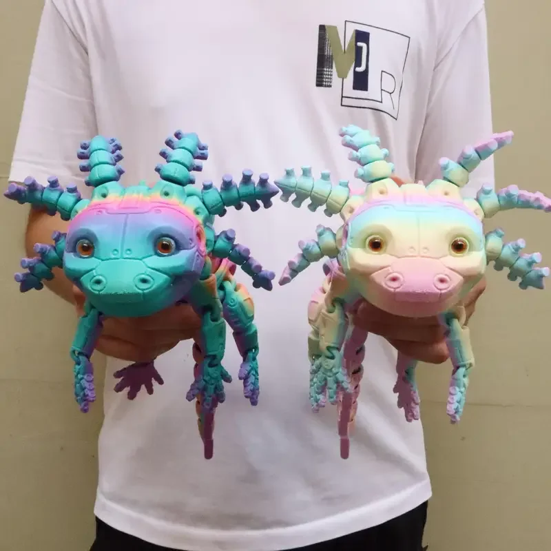 37CM Giant Mechanical Axolotl Statue 3D Printed Collector Model Rainbow Gradient Detachable Head Random Color Eyes Cyberpunk Des