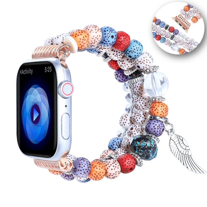 Jewelry Beaded Strap for Apple Watch 10 9 8 7 46mm 45mm 41mm Elastic Bracelet Wristband IWatch 6 5 4 SE 2 44mm 40mm 3 42mm 38mm