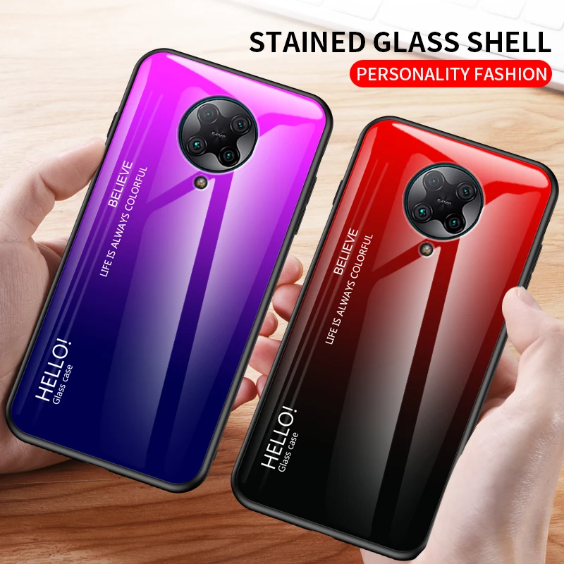 Gradient Tempered Glass Case For POCO F2 Pro F2Pro Case Silicone Bumper Hard Glass Back Phone Cover for Poco F2 Pro M2004J11G