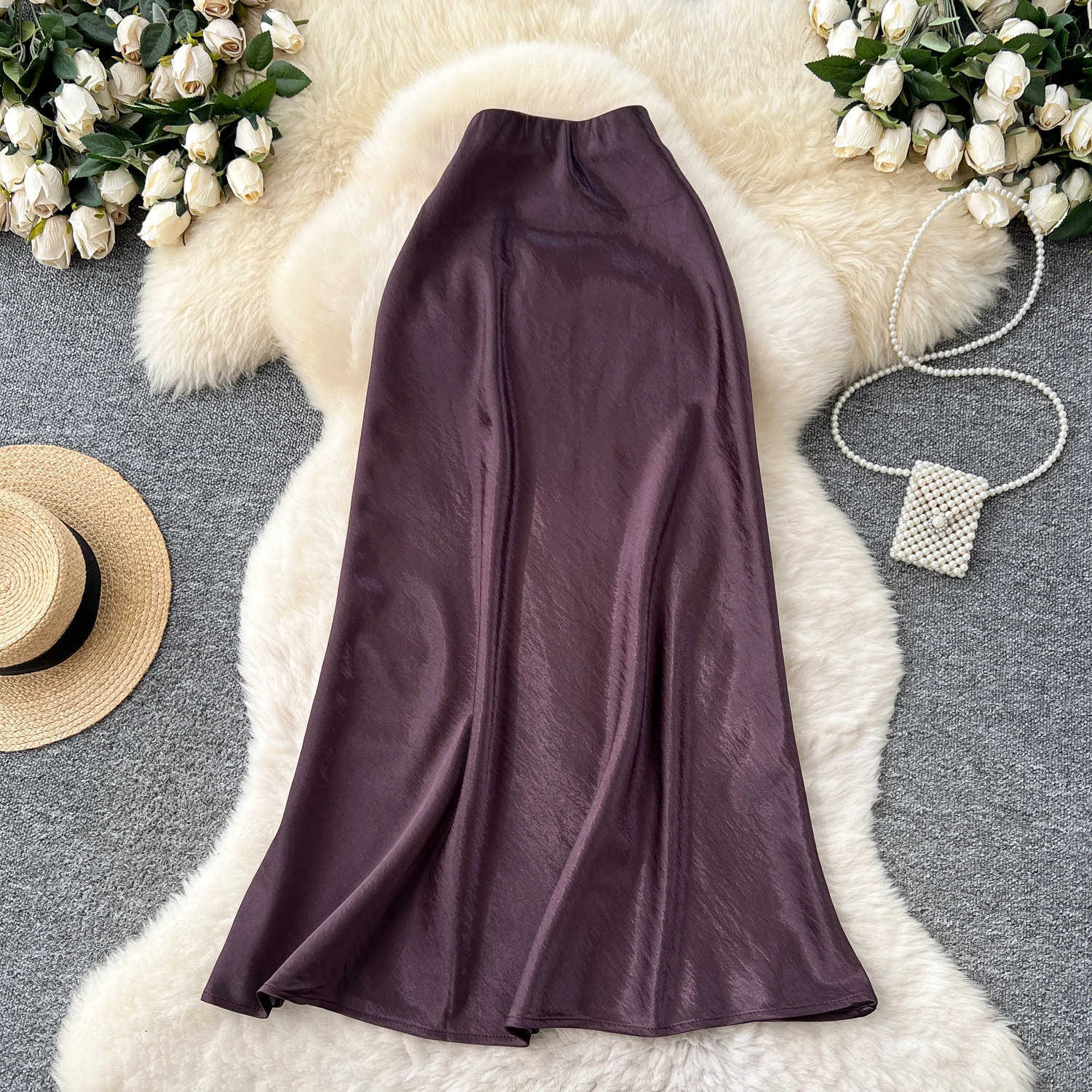 Gonna slim solida in raso sexy da donna Party Fashion Vintage a vita alta Gonne di lusso Abbigliamento donna gotico