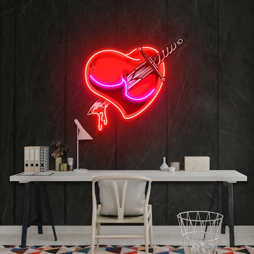 Heart Neon Sign UV Print Artwork Neon Sign Pop Art Bar Beer Club Decor Home Bedroom Wall Decor