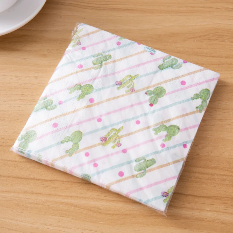 

2-Ply Mother and Baby Quality Unscented Napkins Cactus Printed Napkins Square Advertising Paper Towels 20pcs