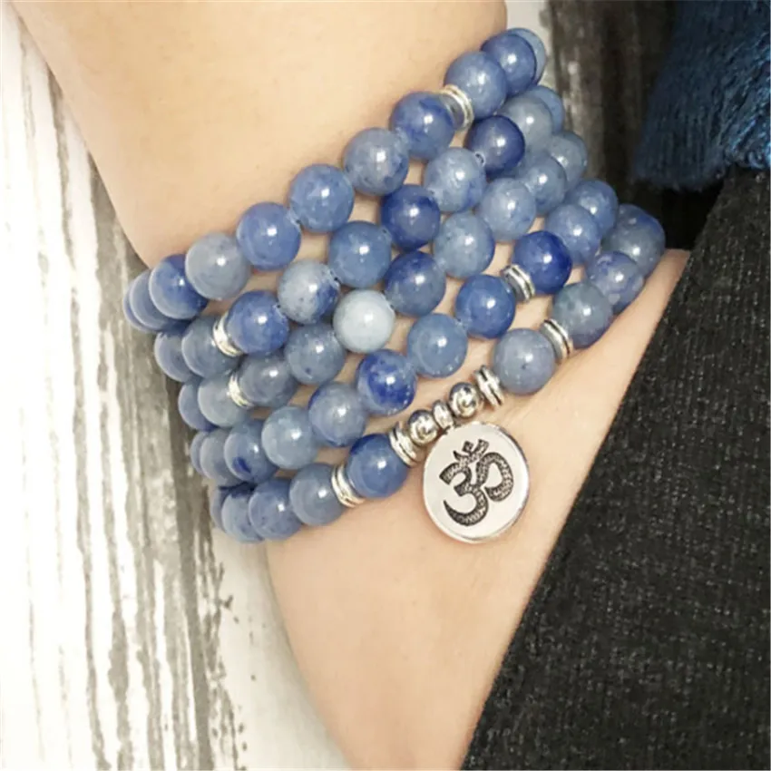 8mm 108 Nature Blue-Veins Stone Bracelet Beaded Men Wrap Bodhi Trendy Cuff Fragrant Mala Yoga Mala Prayer