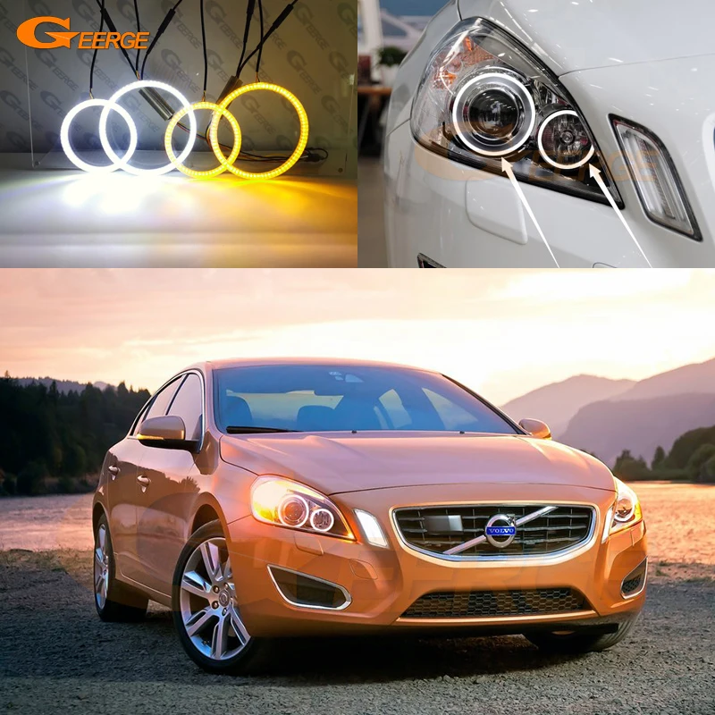 For Volvo S60 II V60 2010 2011 2012 2013 Ultra Bright AW Switchback Day Light Turn Signal LED Angel Eyes Kit Halo Rings