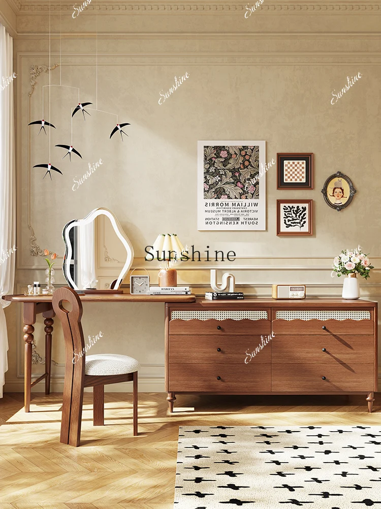 

Французский комод из цельного дерева, комод, встроенный письменный стол, прикроватная тумбочка для маленькой квартиры, FT