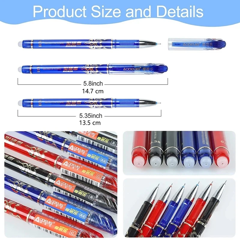 2 Erasable Gel Pens 10 Pen Refills 1 Eraser Reusable Writing Drawing Sketch Pens with Refill for Students Office School Supplies