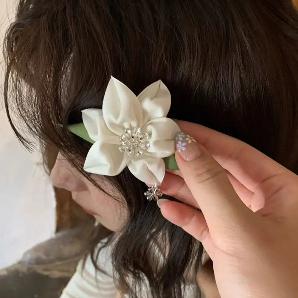 

Sweet Cloth Flower Hair Clip Rhinestone Crystal Vacation Style Hairpin Headdress Korean Style Bohemian Style Hair Clip Holiday