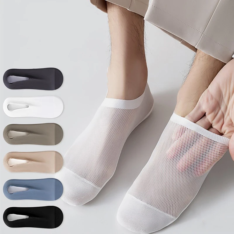 Men'S Socks Summer Thin Mesh Breathable Anti-Slip Invisible Shallow Mouth Ship'S Socks Cotton Sole Leisure Low Barrel Stockings