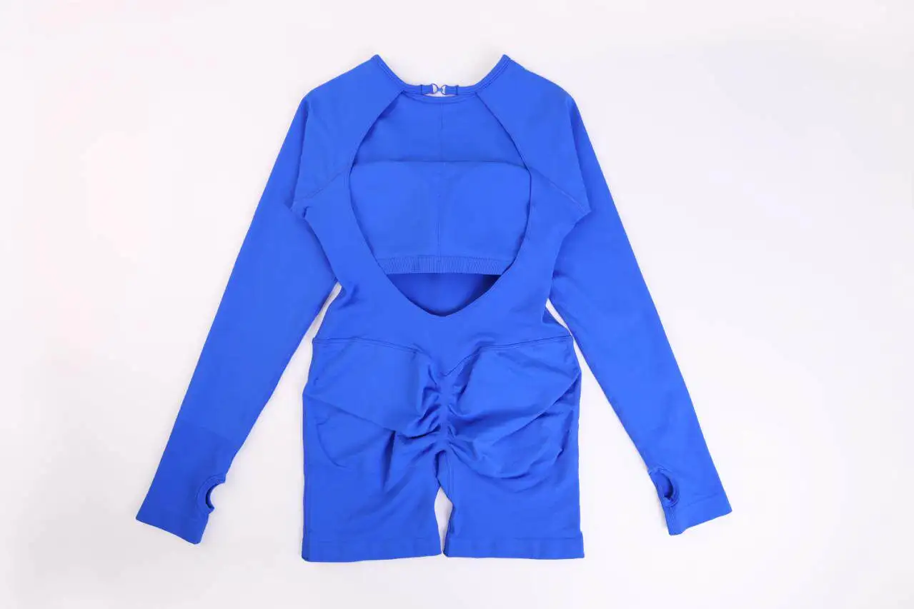 Impact Langarm-Jumpsuit für Damen, Nahtloser Yoga-Fitness-Trainingsanzug, Rückenfreier Einteiler – Detail 12