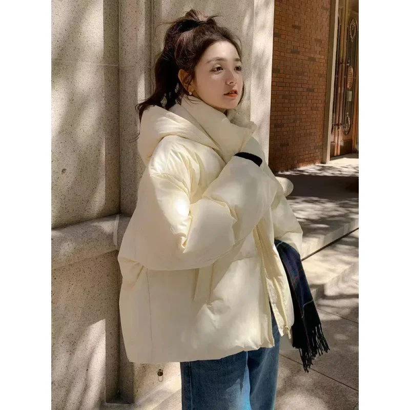 Down cotton-padded jacket winter 2024 New Korean version of thick cotton-padded coat loose short solid color hooded coat women