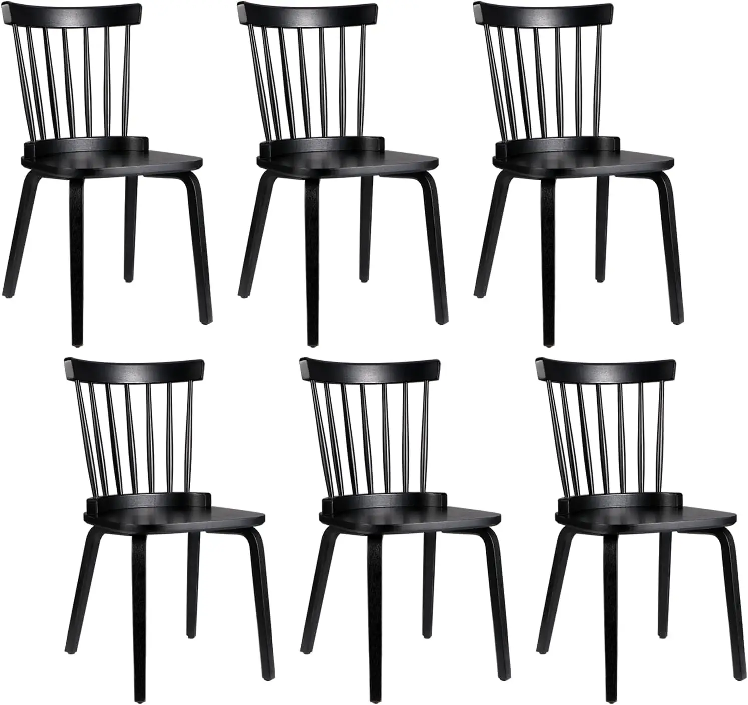 

Set of 6 Wood Dining Chairs, Farmhouse Spindle Back, Widen Seat, Modern Mid-Century Country Style