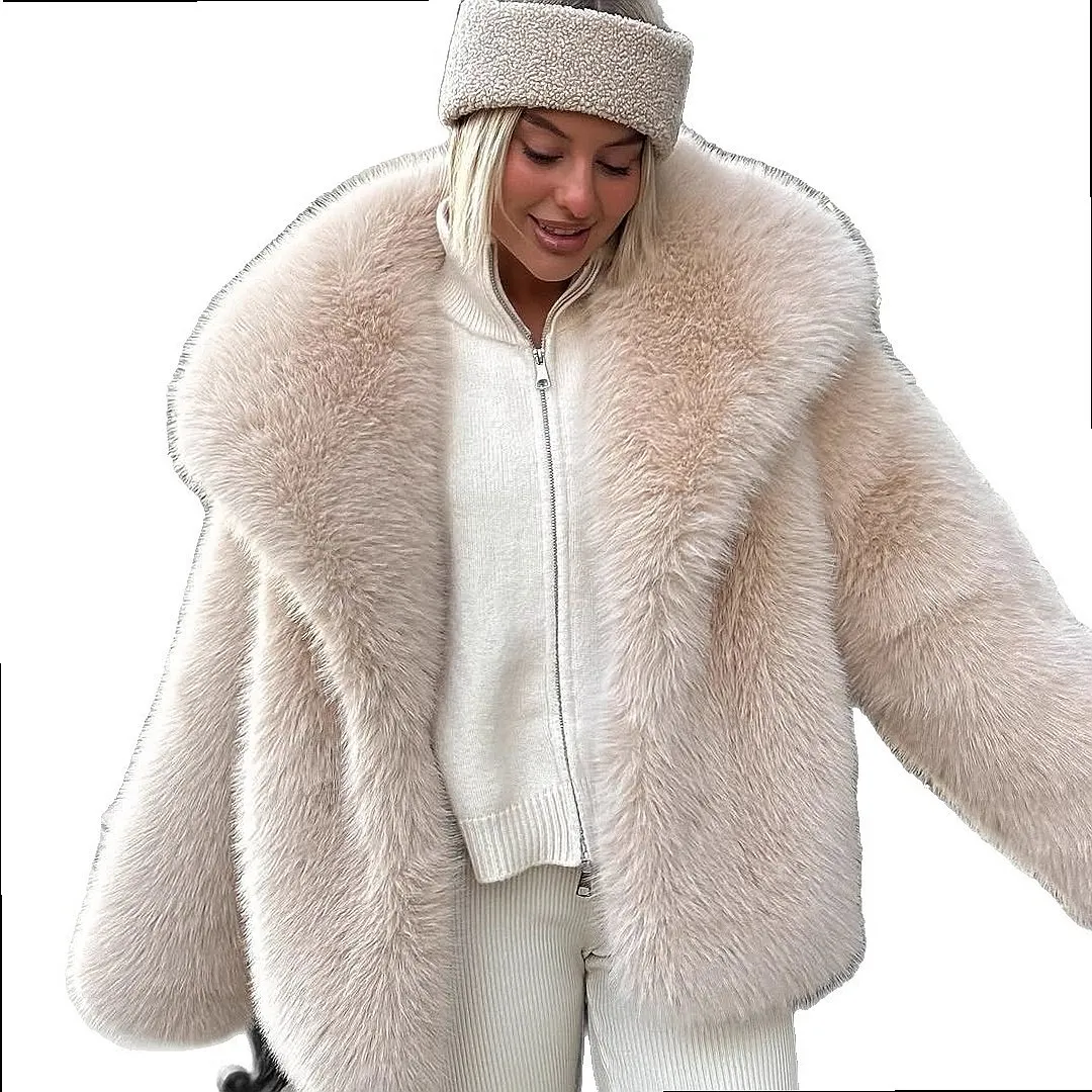 Cross border trade high quality plus size faux fur long coat women eco-friendly plush vintage winter lapel overcoat - view 5
