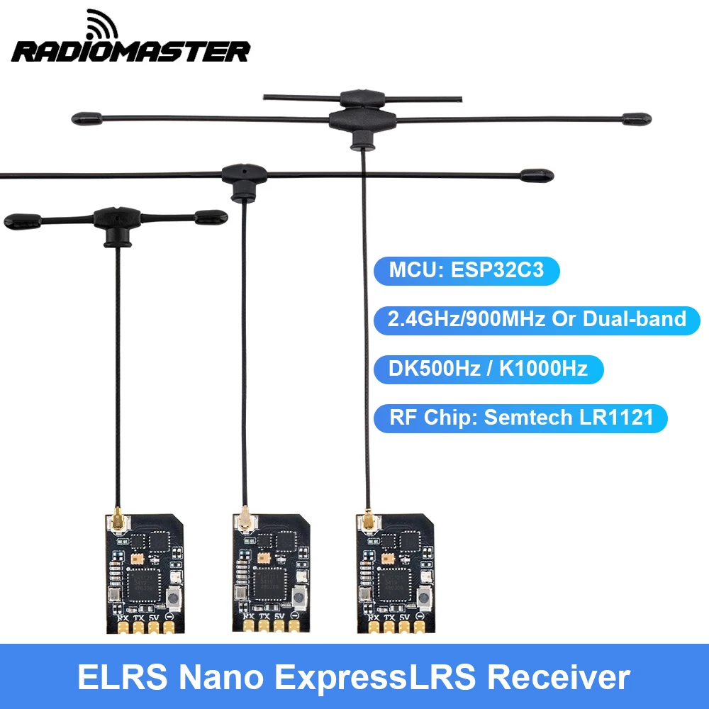 

Radiomaster XR1 Nano Receiver 2.4GHz 900MHz Dual-Band T Antenna ExpressLRS Receiver