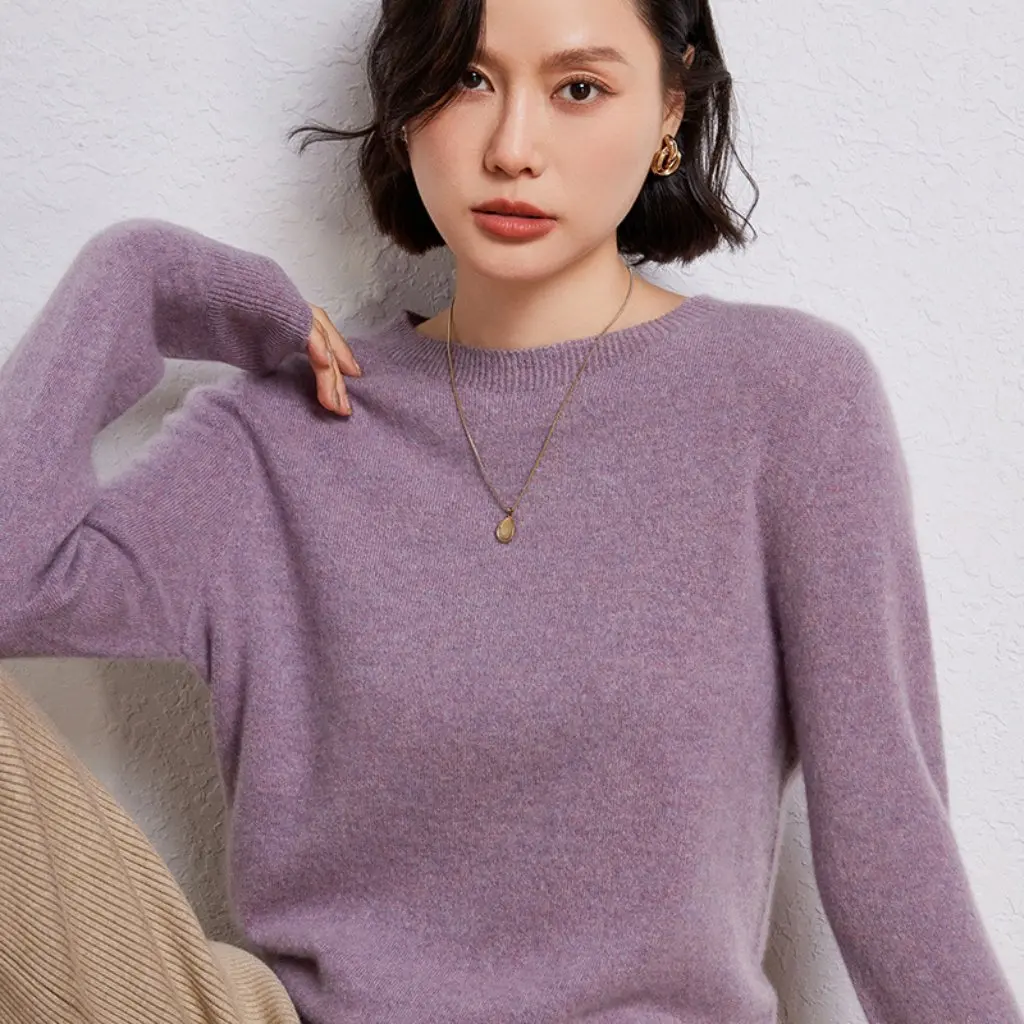 

Women's Seamless One-piece Base Layer Sweater Long-Sleeve Pullover Knitted Solid Color round Neck Classic Autumn Winter Top