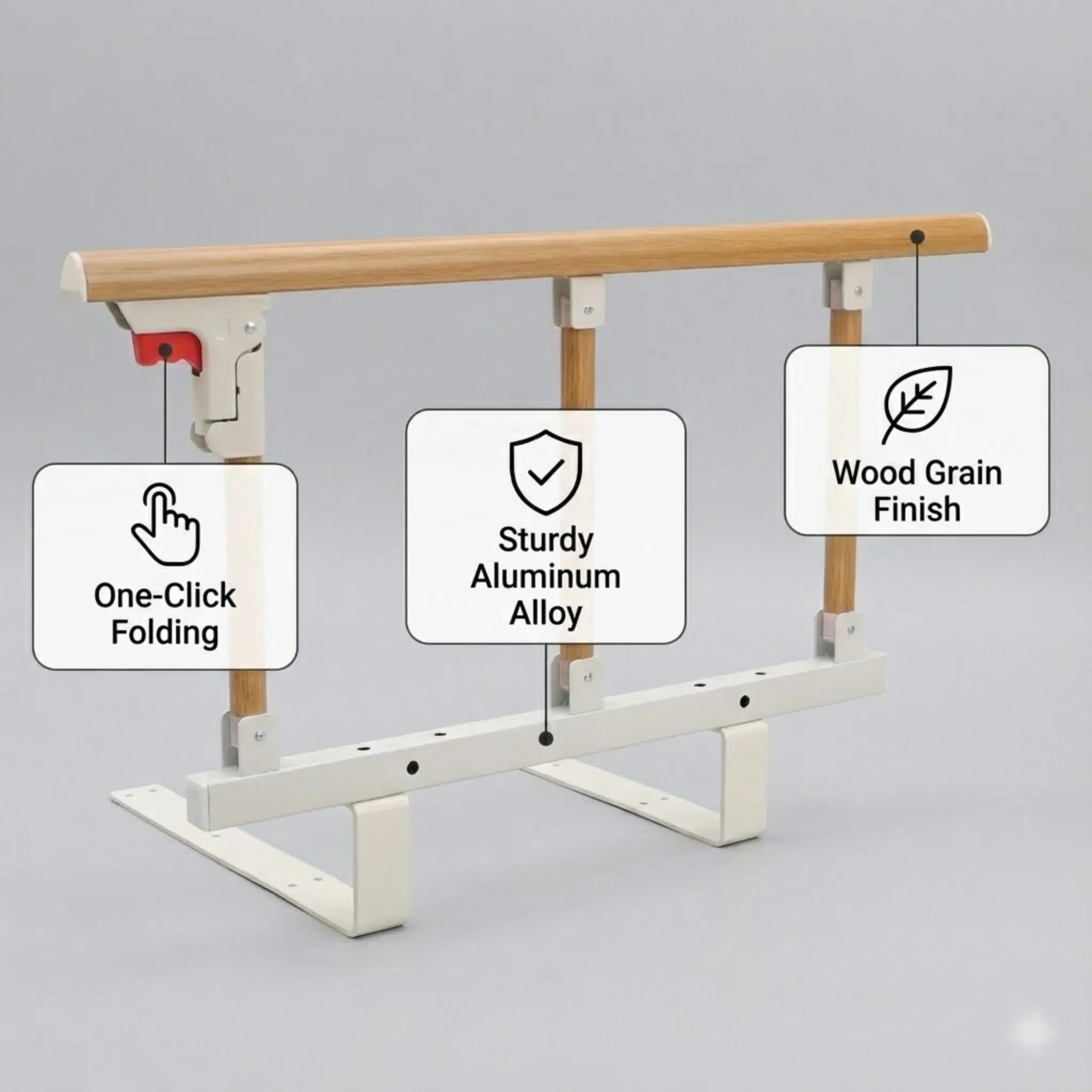 مقبض حماية للمساعدة في جانب السرير، إطار من سبائك الألومنيوم والحبوب الخشبية سهل التركيب