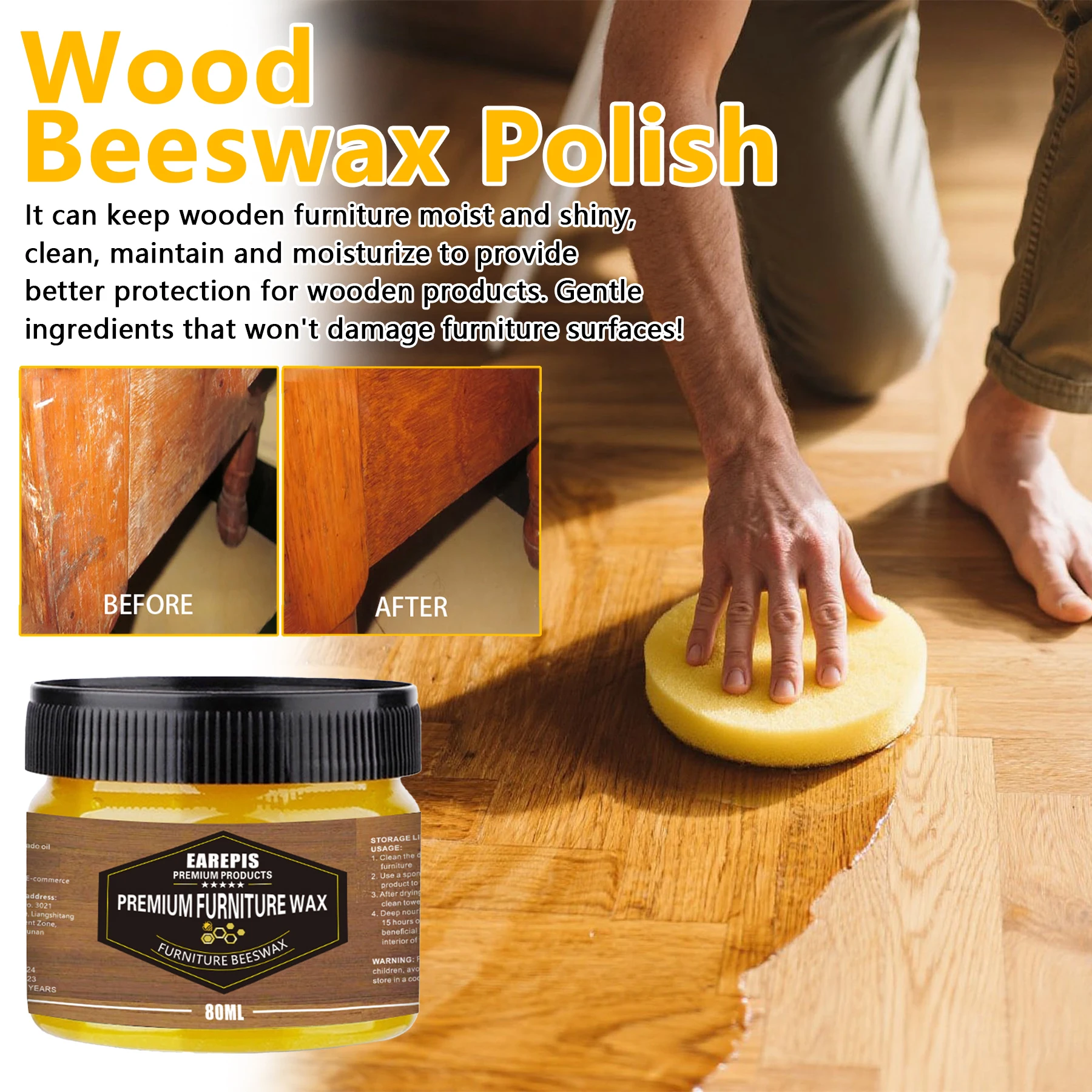 

Beeswax - waterproof and crack-resistant - ideal for wood furniture brightening care and maintenance, suitable for engines