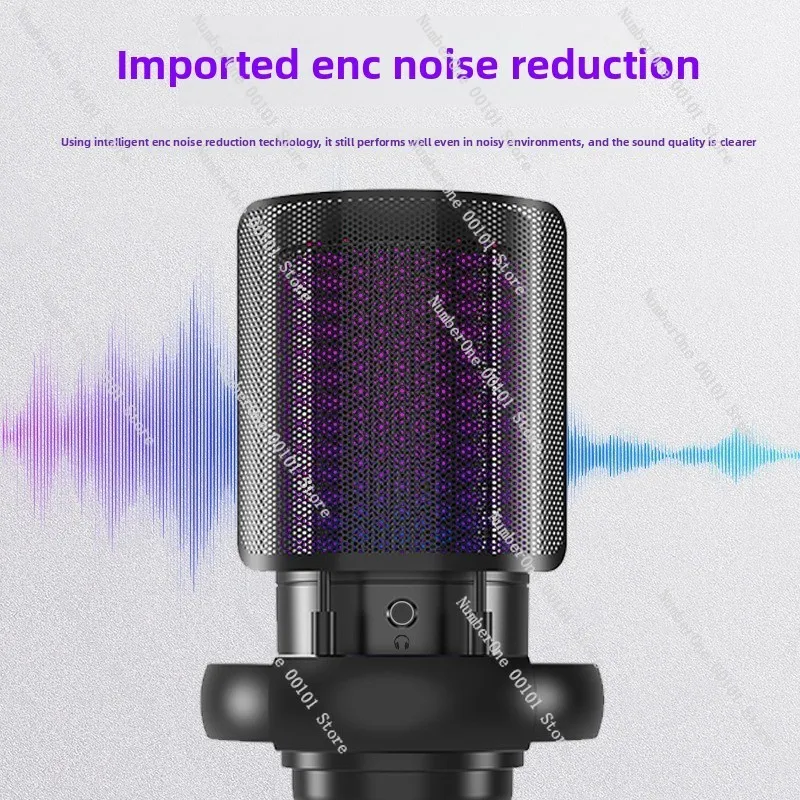 ME6S E-Sports USB Microphone, RGB Lighting Condenser Mic for Gaming Live Streaming Singing, Plug & Play