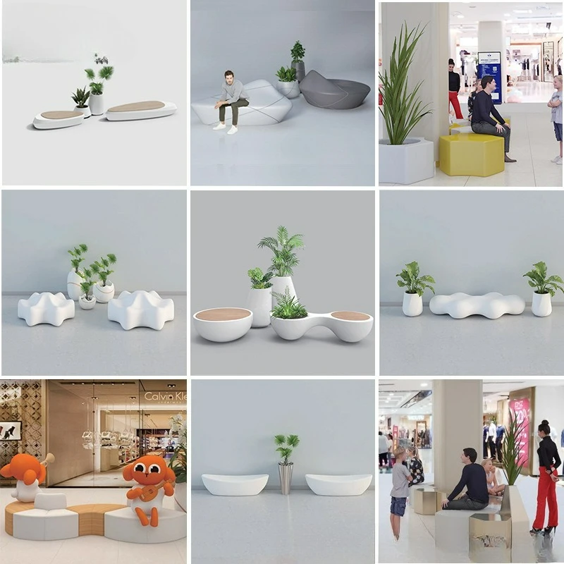 Modern Shopping Mall Fiberglass Splicing Combination Leisure Seat Creative Outdoor Beauty Chen Public Area Waiting For Rest Benc