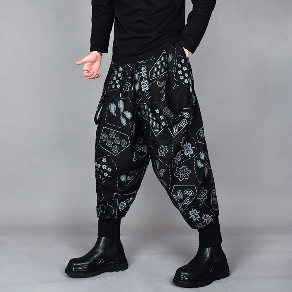 2025 New Men's Casual Printed Long Trousers Harem Pants Retro Fashion Street Trend Personality Versatile Breathable Men Bottoms