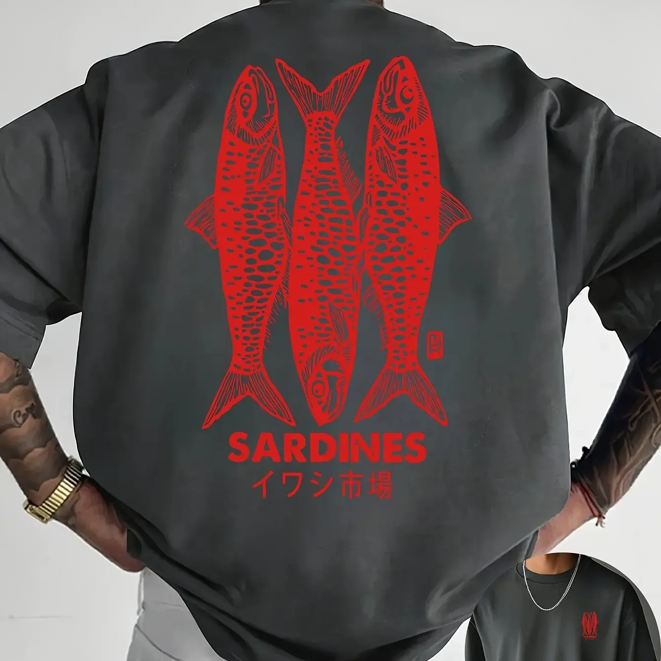 Sardines Fish Market Men's T-shirt Graphic Casual Cotton Short Sleeve Tops Summer Streetwear