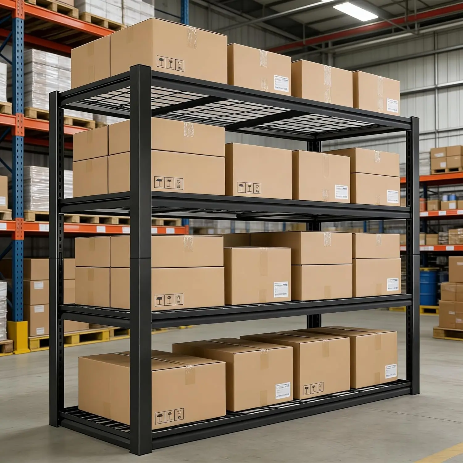 

Сверхпрочная 4-ярусная стеллажная система для гаража, 60-дюймовая регулируемая металлическая полка для хранения с нагрузкой 250 кг на полку для склада