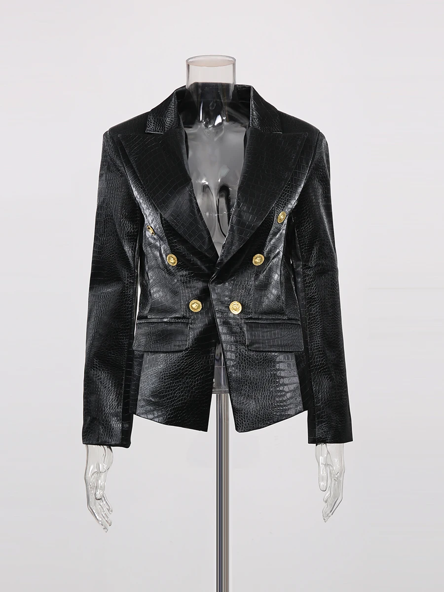 TWOTWINSTYLE Fashion Spliced Striped Temperament Blazers for Women Lapel Ong Sleeves Patchwork Double Breasted Blazer Female New