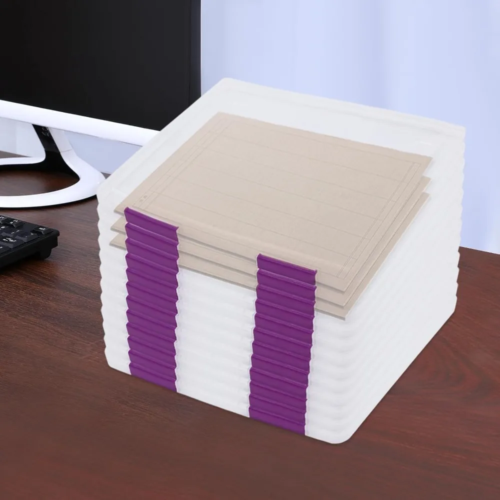 12個 A4ファイルボックス プラスチックドキュメントストレージケース スクラップブック紙ストレージコンテナ マガジンファイルホルダー バックル付き (パープル)