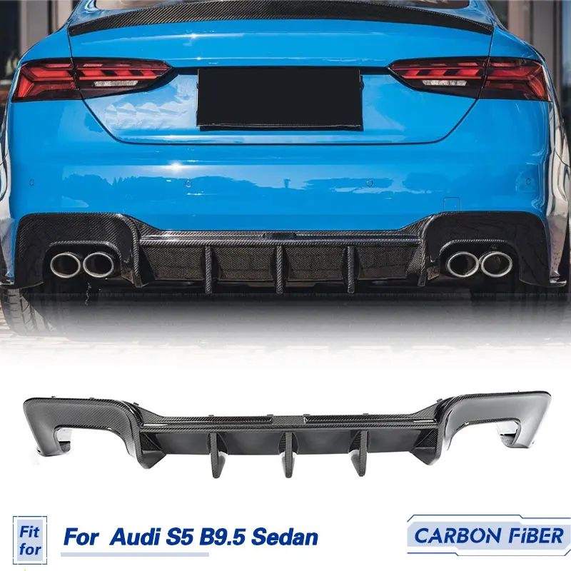 Car Rear Bumper Diffuser Lip Spoiler Carbon Fiber for Audi S5 B9.5 Sedan 4D 2020-2023 Racing Rear Diffuser Apron Lip Body Kit