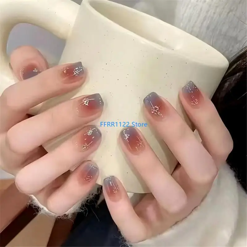 

Y1UF 24 Pcs Glossy False Gradient Artificial Acrylic Press On