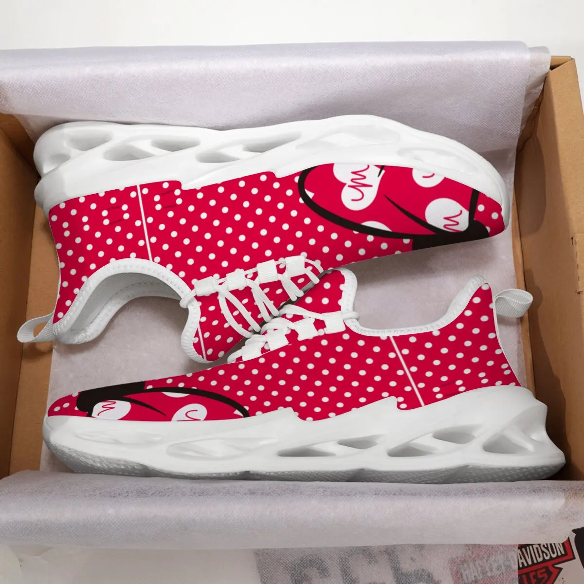 

Кроссовки Minnie Mouse с красными горошками, модные детские кроссовки для девочек и мальчиков, теннисные кроссовки, уличные кроссовки для бега, массивные кроссовки