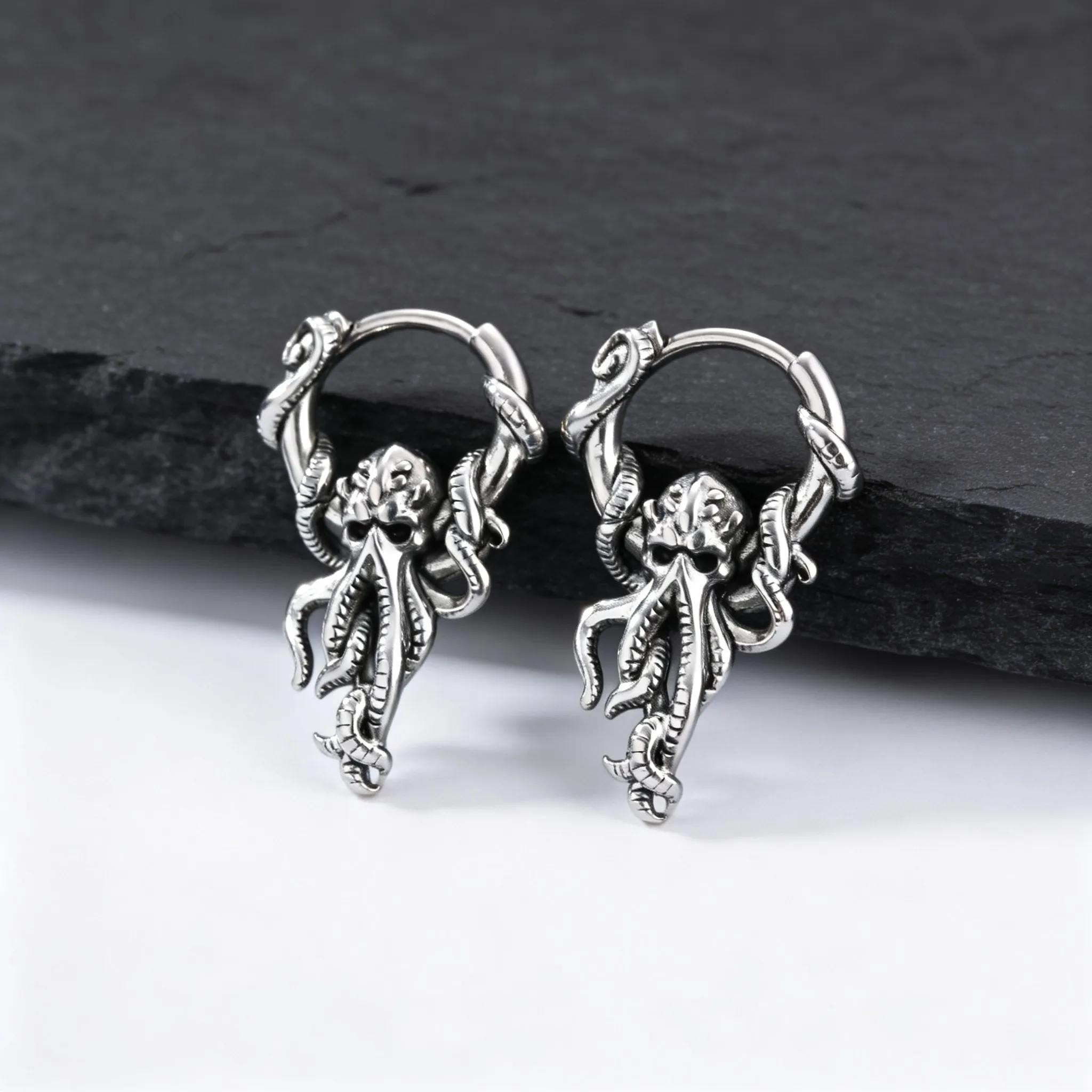 Punk-Oktopus-Creolen für Männer, Edelstahl 3D Meerestier-Ohrringe, Neuer Trendschmuck – Detail 2