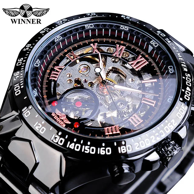 Hot Sale Winner Watch Men Skeleton Watches Casual Sport Full Steel Automatic Self-Wind Menchanical Wristwatches Men Reloj Hombre