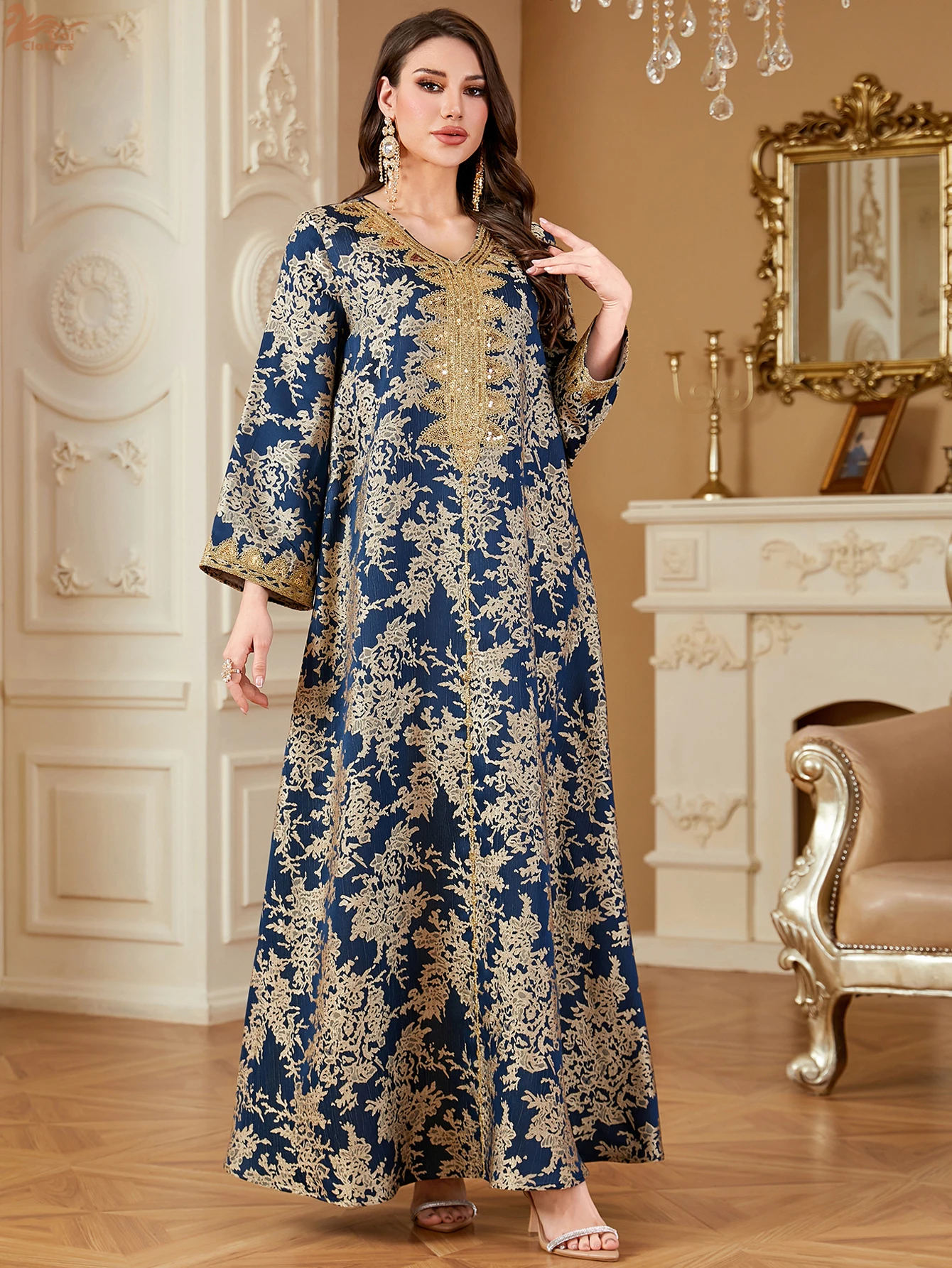 Uni Luxus Frau Abendkleid Muslimischen Pailletten Stickerei Abaya Jacquard Kaftan Marocain Femme 2026
