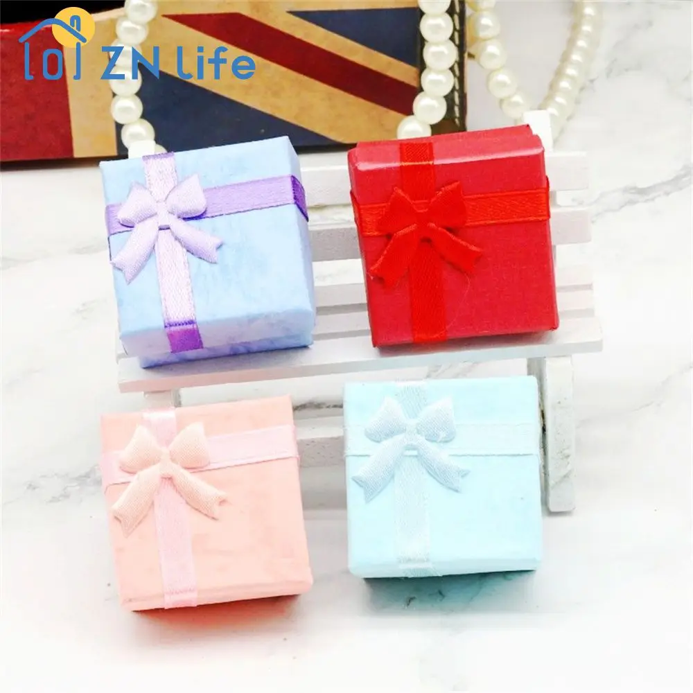 Drawn Gift Box Square Moisture-proof Cardboard 4×4×2.5cm Storage Boxes Gift Box Delicate Hardened Pearlescent Ring Home Storage