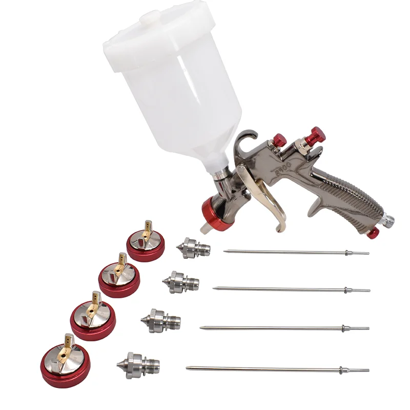 Kit completo de pistola pulverizadora LVLP R500, boquilla de 1,3/1,5/1,7/2,0mm, aerógrafo de 600cc sin taza limpia para pintura de coches, pistola pulverizadora por gravedad neumática