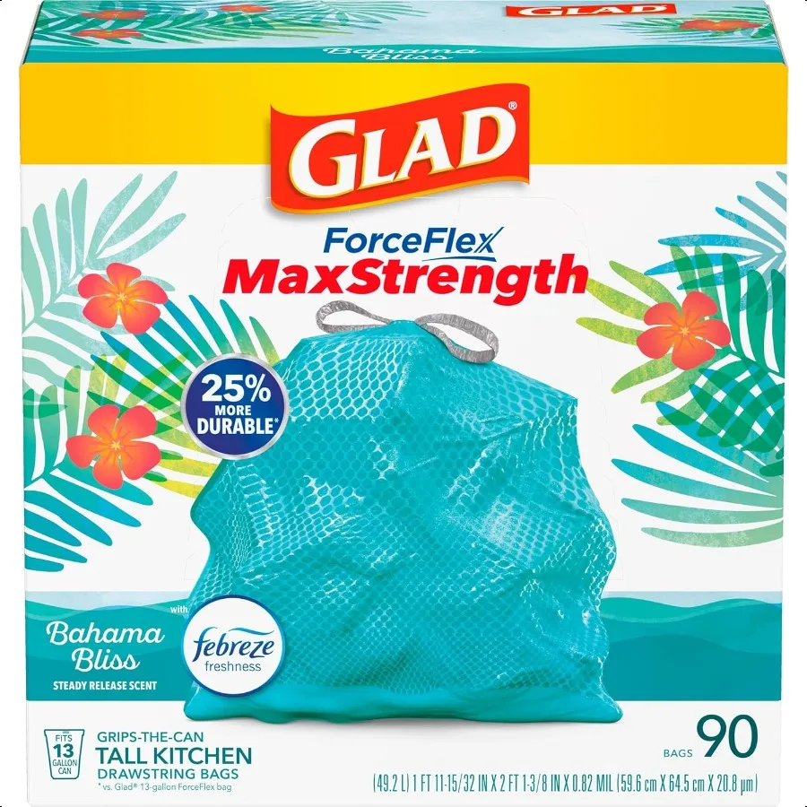 

ForceFlex Maxgth Kitchen Trash Bags 13 Gal Bahama Bliss Febreze 90 Ct Pack May Vary