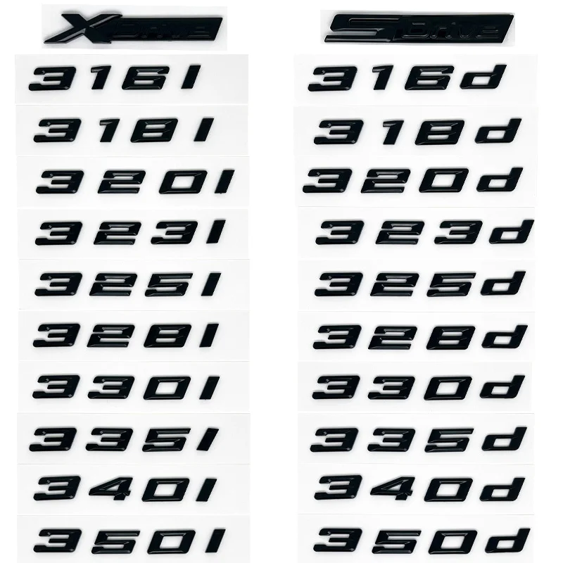 

Para nuevo número de fuente 316i 318d 320i 325i letras 328d 330i 340i GT insignia ABS 3 Series E90 E46 F30 pegatina para carcasa