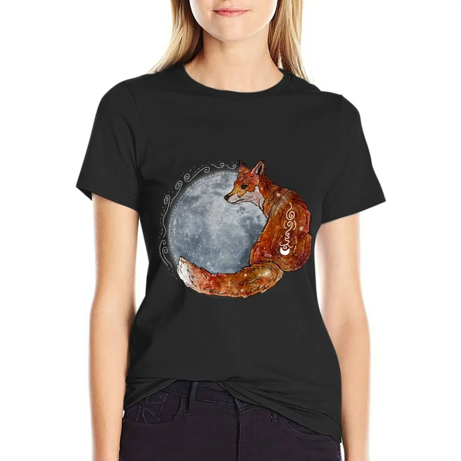 

Fox Moon T-Shirt cute tops summer tops anime tight shirts for Women