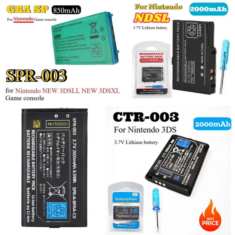 CTR-003 Battery for Nintendo GBA SP Gameboy 3DS NDSL SPR-003 Host Battery 3.7V Lithium Built-in Cell N3DS 2DS Gamepad Controller
