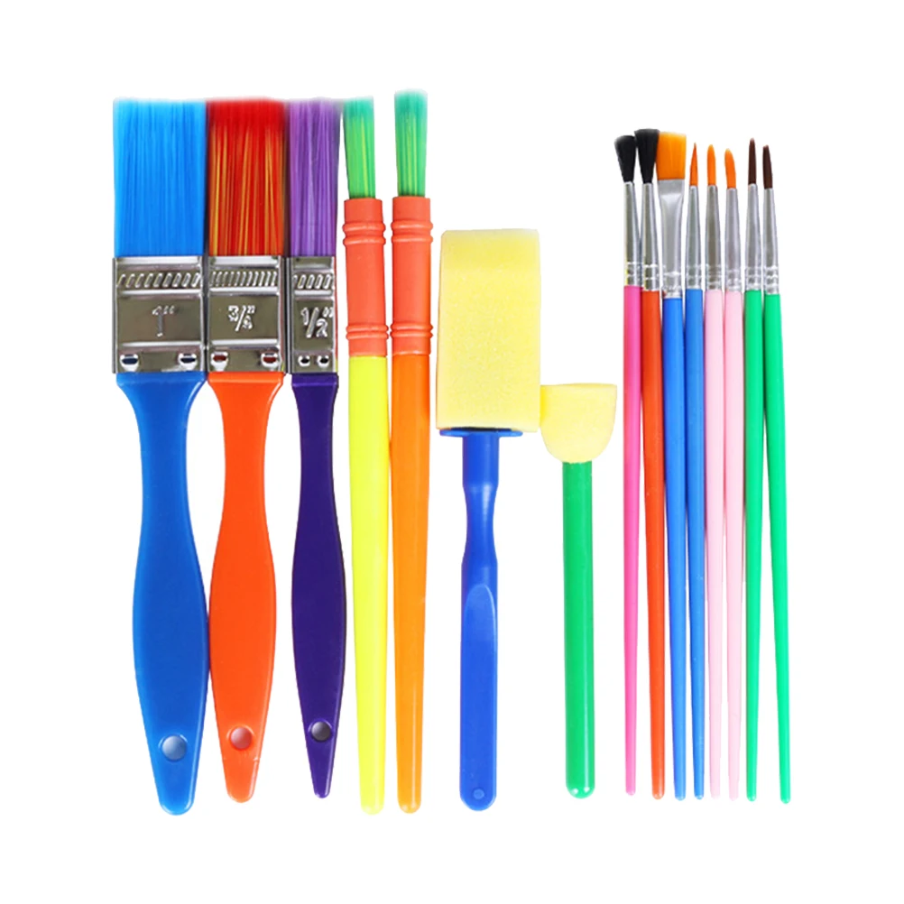 

15pcs Diy Sponge Paintbrush Set Plastic Handle Metal Tube Art Brush For Kids 3+ Years Painting Drawing Craft Activities