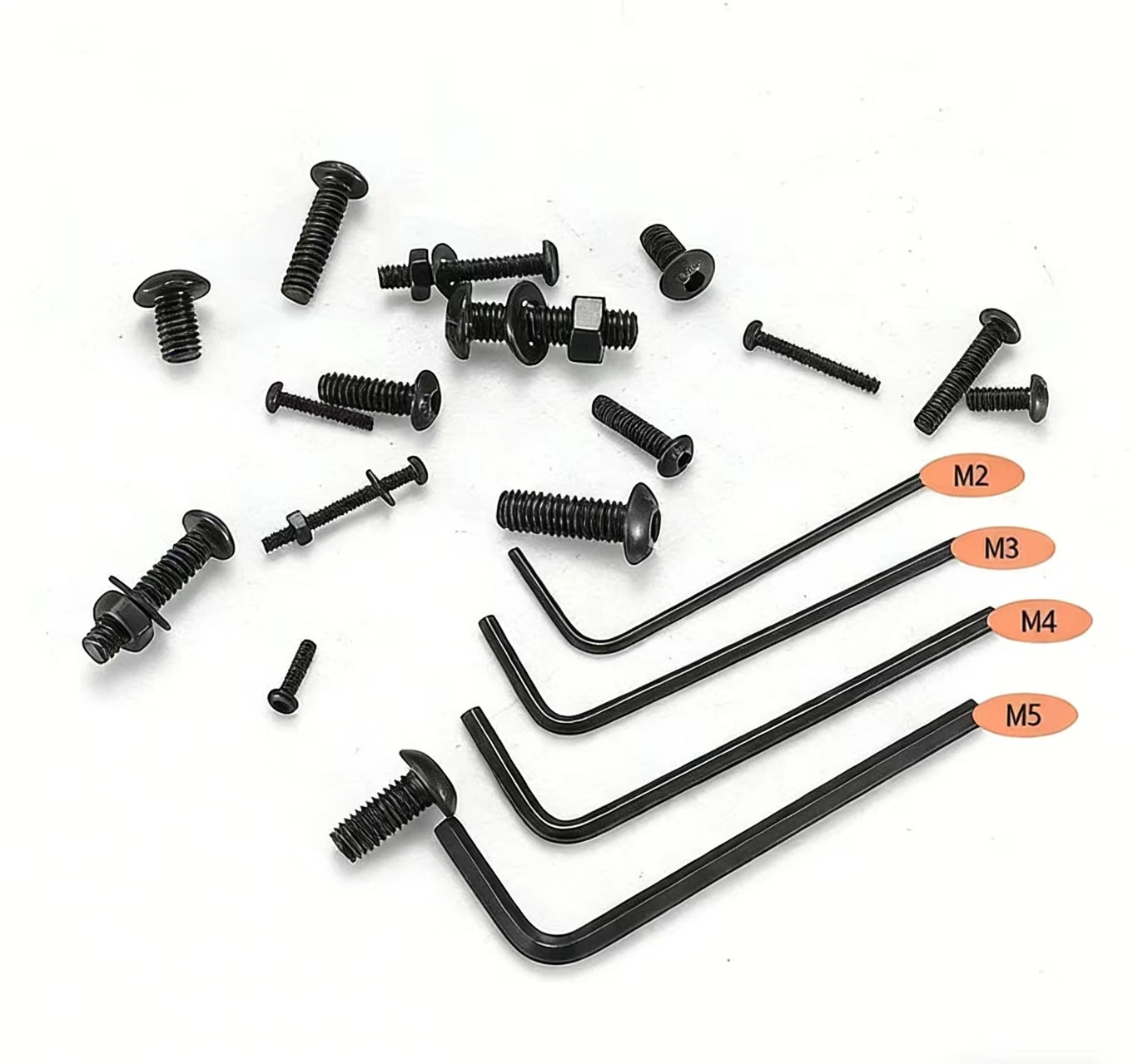 1225pcs Black Button Head Hexagon Socket Screw Assortment Kit with Nuts and Flat Washers (M2/M3/M4/M5)