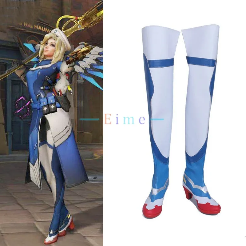 Game OW Mercy Angela Ziegler Cosplay Shoes Halloween Carnival Shoes Overknee Boots Game Cosplay Props Custom Made
