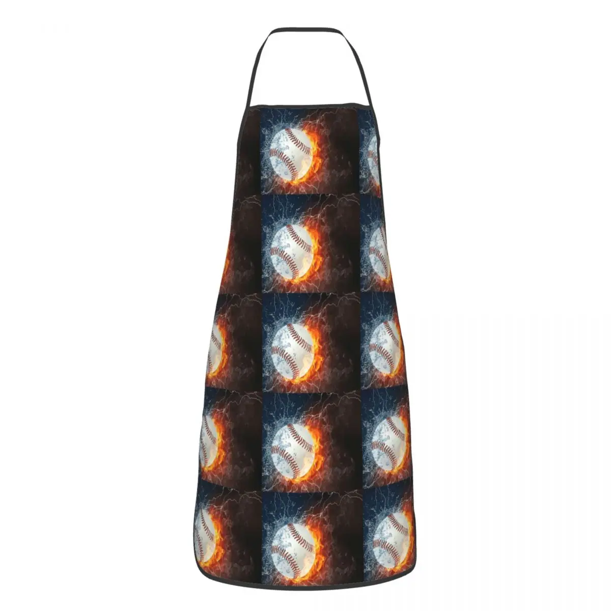 Baseball In The Fire And Water Apron Chef Cooking Tablier Sleeveless Bib Kitchen Cleaning Pinafore for Women Men Gardening