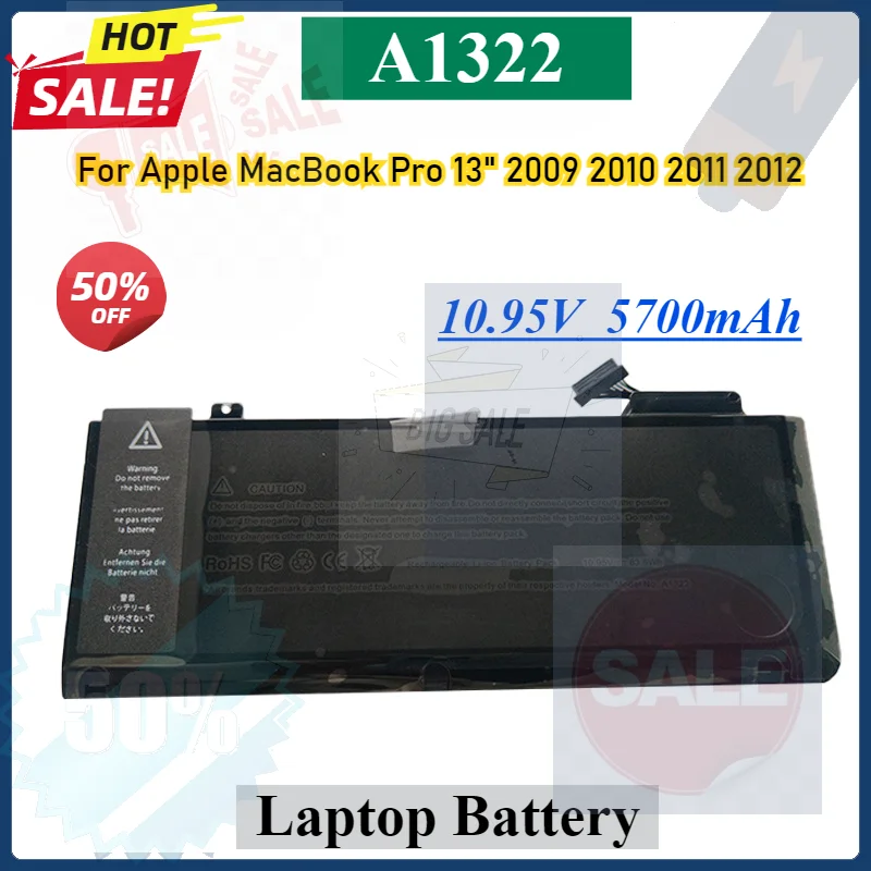 

5700mah A1322 A1278 Battery For Apple MacBook Pro 13" 2009 2010 2011 2012 MB991LL/A MB990LL/A MB990J/A MC700 MC374 MD101 MD314