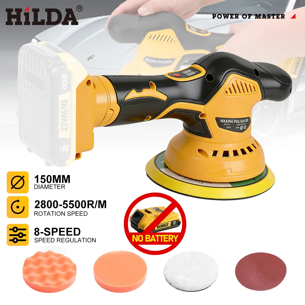 HILDA Полировщик 8-ступенчатый цифровой дисплей Беспроводной электрический полировщик Автомобильный вощеной полировальный станок для Dewalt Battery
