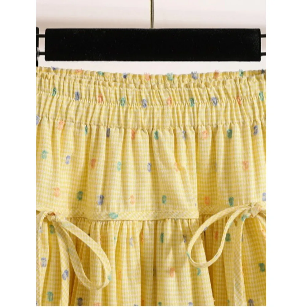 

Dopne Floral Yellow Bud Skirt High Waist A-Line Pleated ort Skirt Women's Summer plus Size Slimming Lace Trim f Body ...