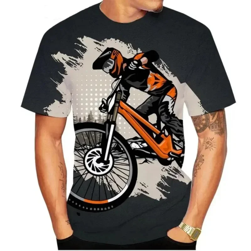 3D Printed Cool Bicycle T Shirt For Men Outdoor Cycling Pattern Tees Summer Loose Round Neck Tops Short Sleeves Women T-Shirts