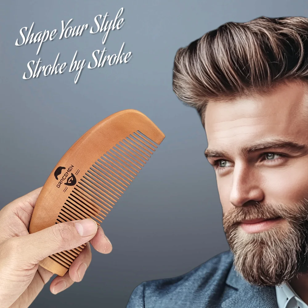 The Gracemen Wood Hair Comb Anti-Static Wooden Mustache Beard Comb Fine Teeth with PU Sleeve Case for Men & Women