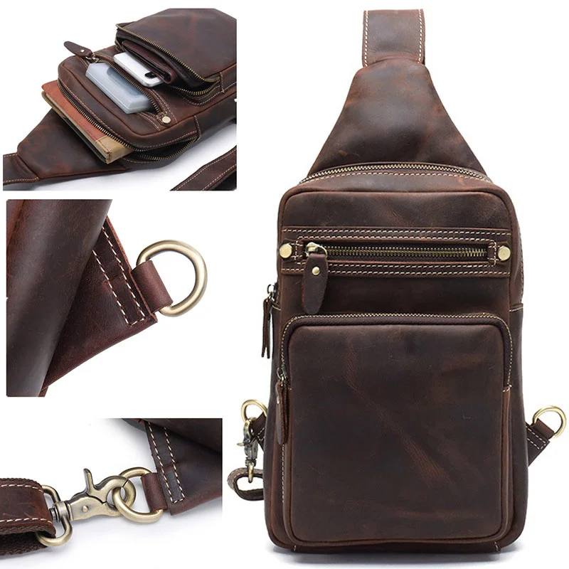 

Retro Male Genuine Leather Top Layer Cowhide Shoulder Bags Waterproof Crossbody Travel Sling Messenger Chest Bag Pack for Men