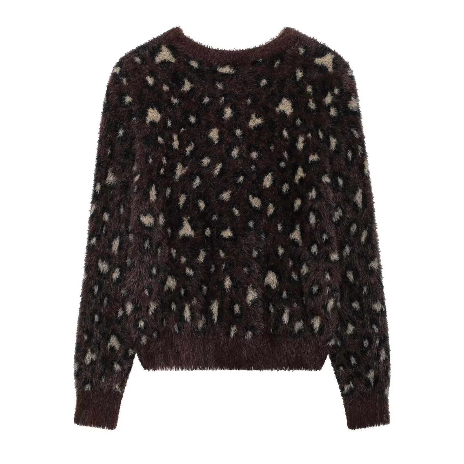 Tangada 2024 Women Leopard Beading Bow Knit Cardigan Sweaters Female Jumper Outwear 3H0930